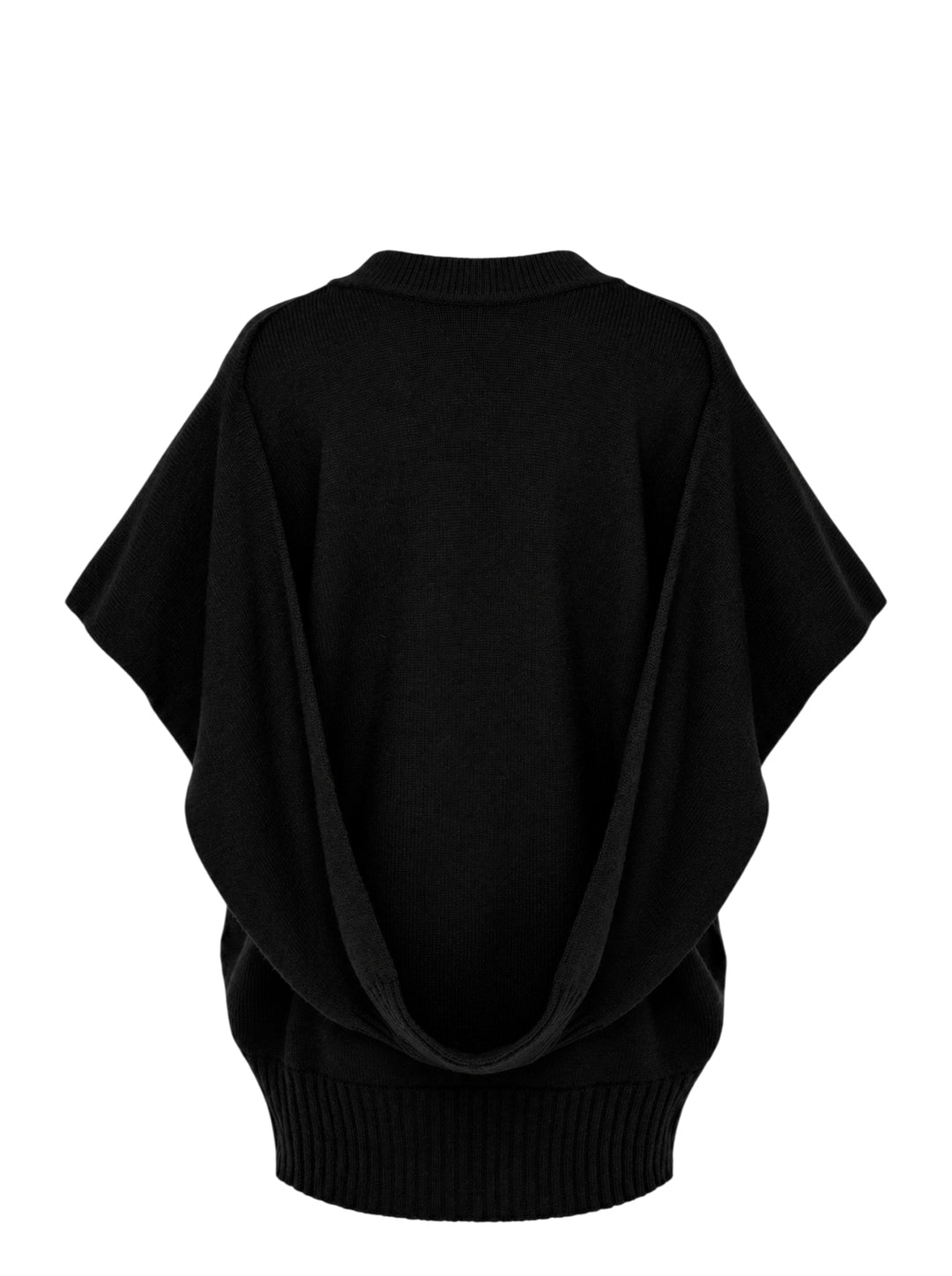 Issey Miyake black oversized knit vest with V-neckline, ribbed trims and a sculptural cocoon silhouette - view 2