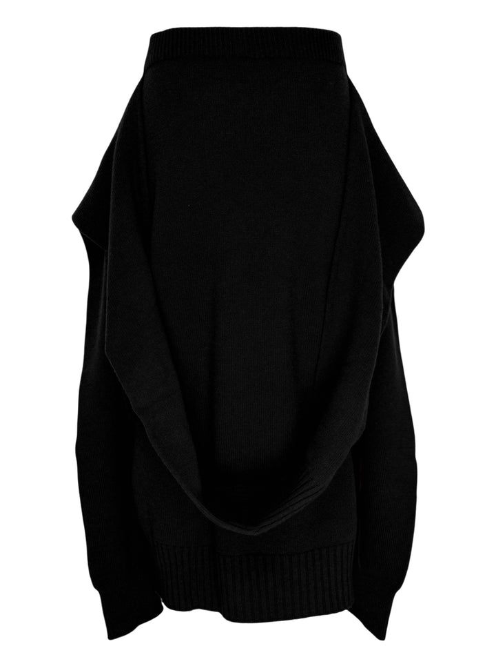 Issey Miyake O Knit black sculptural knit skirt with ribbed waistband, ribbed hem and sleeve-like side panels - view 2