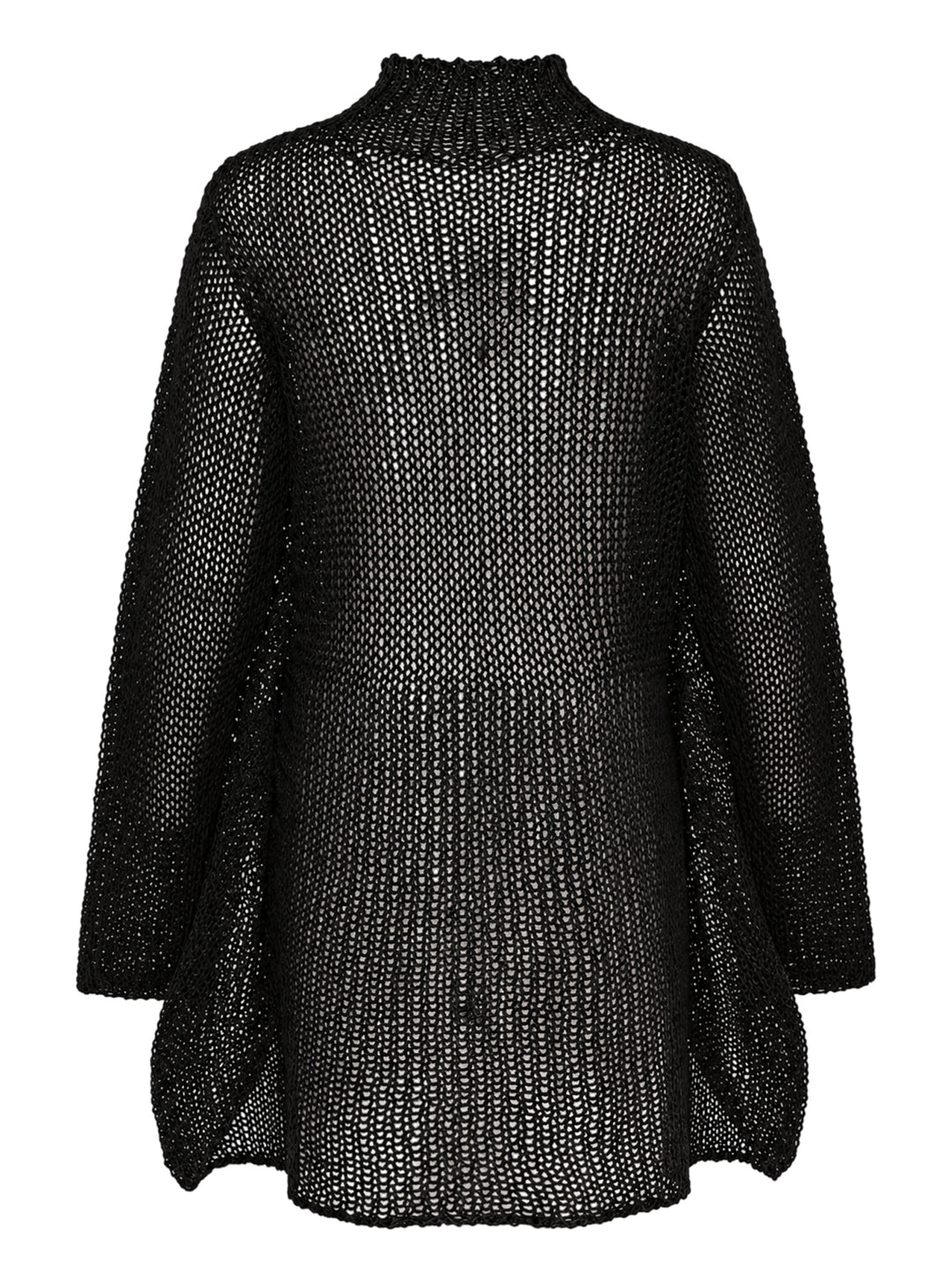 Issey Miyake Panini Pulled black open-knit mesh top with funnel neck, wide sleeves and handkerchief hem - view 2