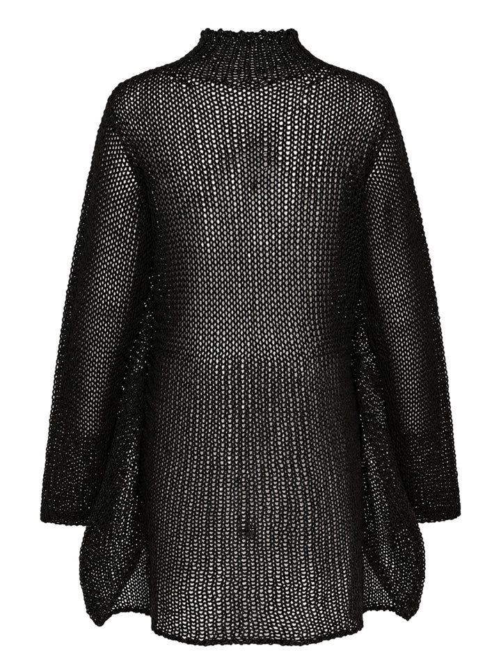 Issey Miyake Panini Pulled black open-knit mesh top with funnel neck, wide sleeves and handkerchief hem - view 2