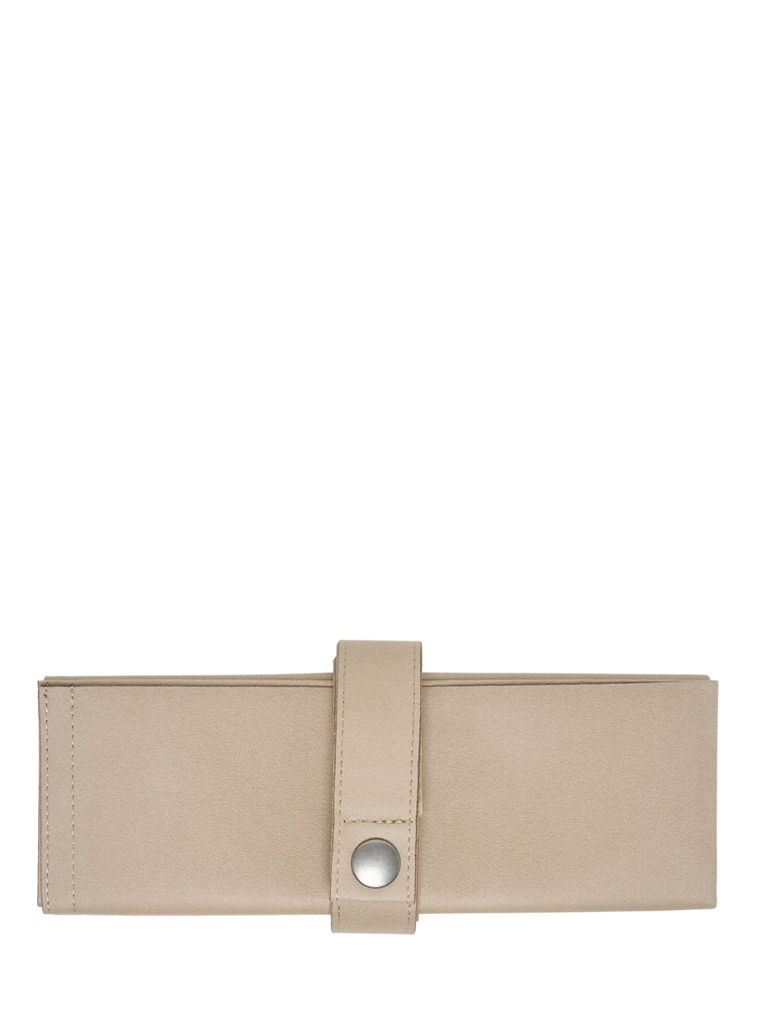 IM MEN PATA PA beige fold-over handbag with a wraparound strap and metal snap button closure