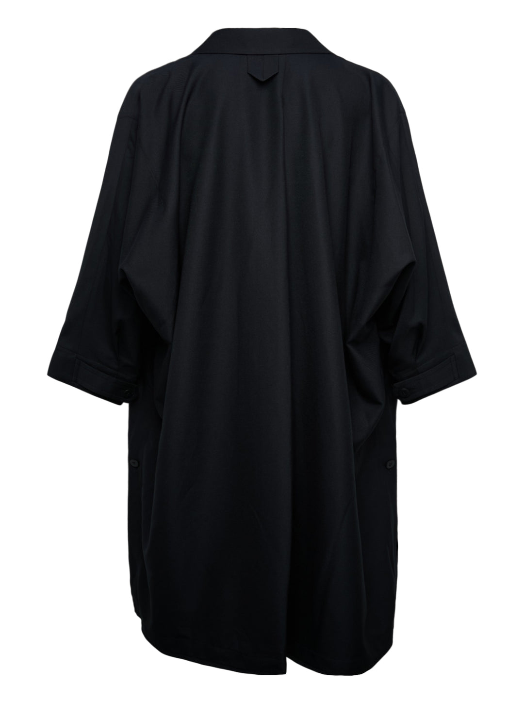 IM Men Breeze Drape Coat in black — oversized A-line silhouette with notched lapels, two-button closure, patch pockets, three-quarter sleeves, and hem zip vents - view 2