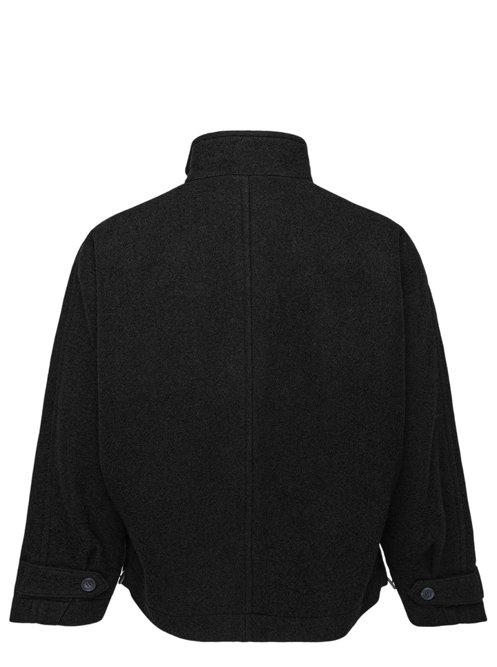 IM MEN Fuller Wool Blouson in black with stand collar, concealed button placket and slanted welt pockets, shown from the front - view 2