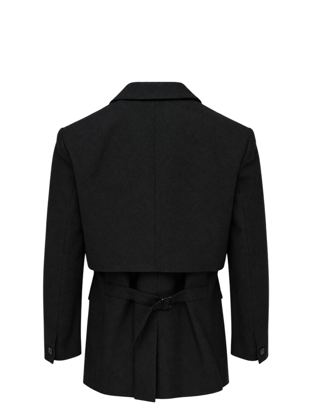 IM MEN Shrink Wool black two-button jacket with shawl collar, layered panel detailing and flap pockets - view 2