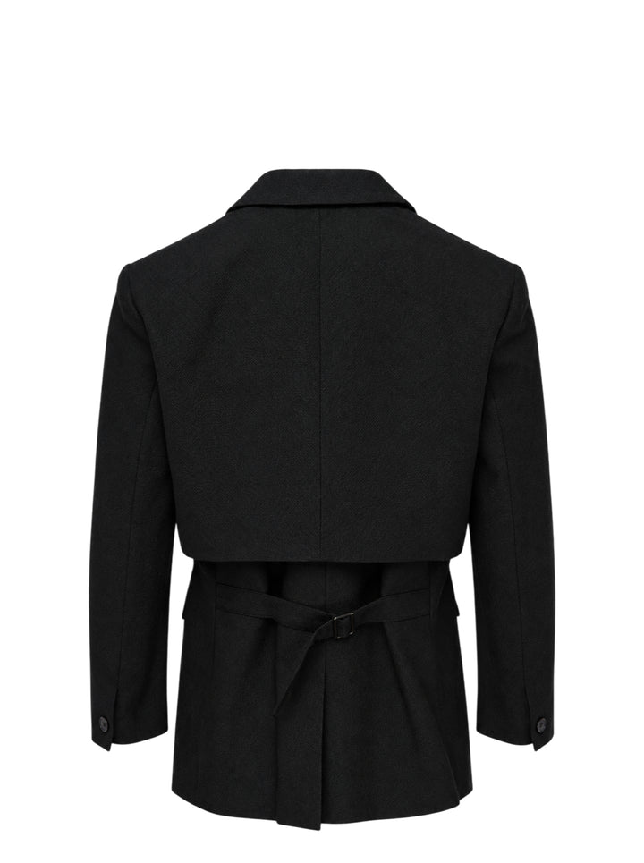 IM MEN Shrink Wool black two-button jacket with shawl collar, layered panel detailing and flap pockets - view 2