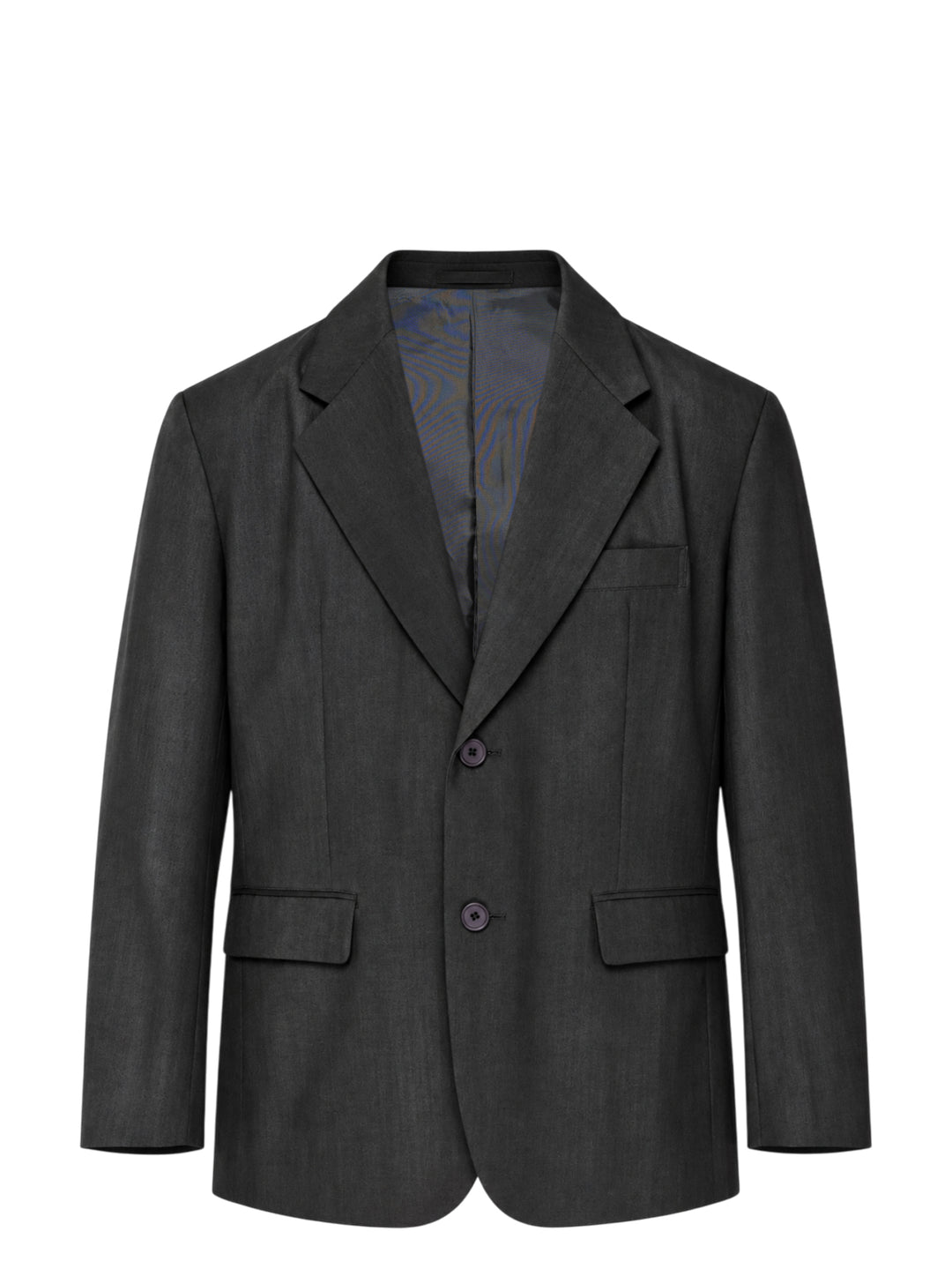 IM MEN Gradation Wool single-breasted charcoal jacket with notch lapels, flap pockets and patterned lining