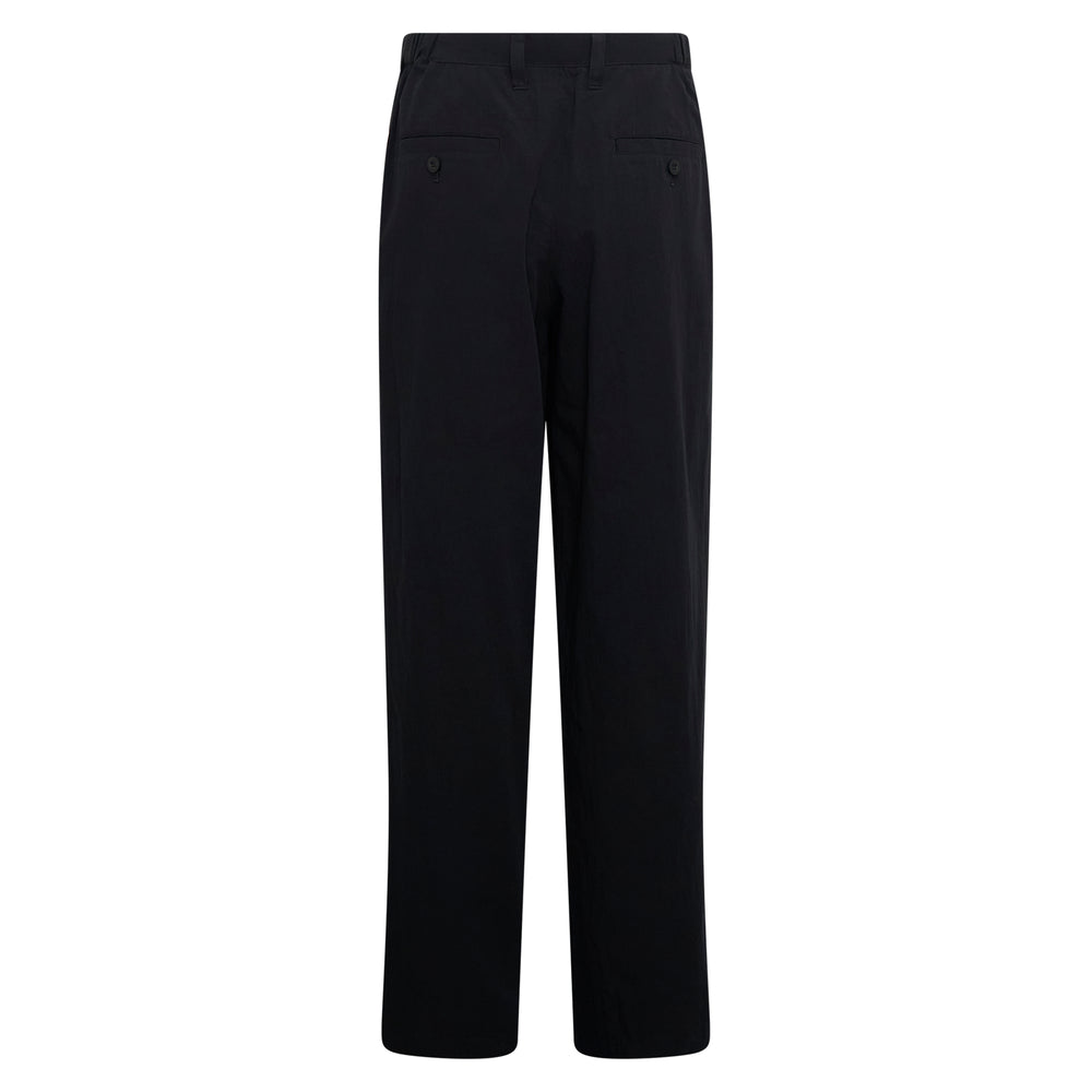 IM Men Comfort Cotton Woven Pants in black — wide-leg relaxed fit with pressed creases, high waistband, and single button closure, shown flat on a white background - view 2