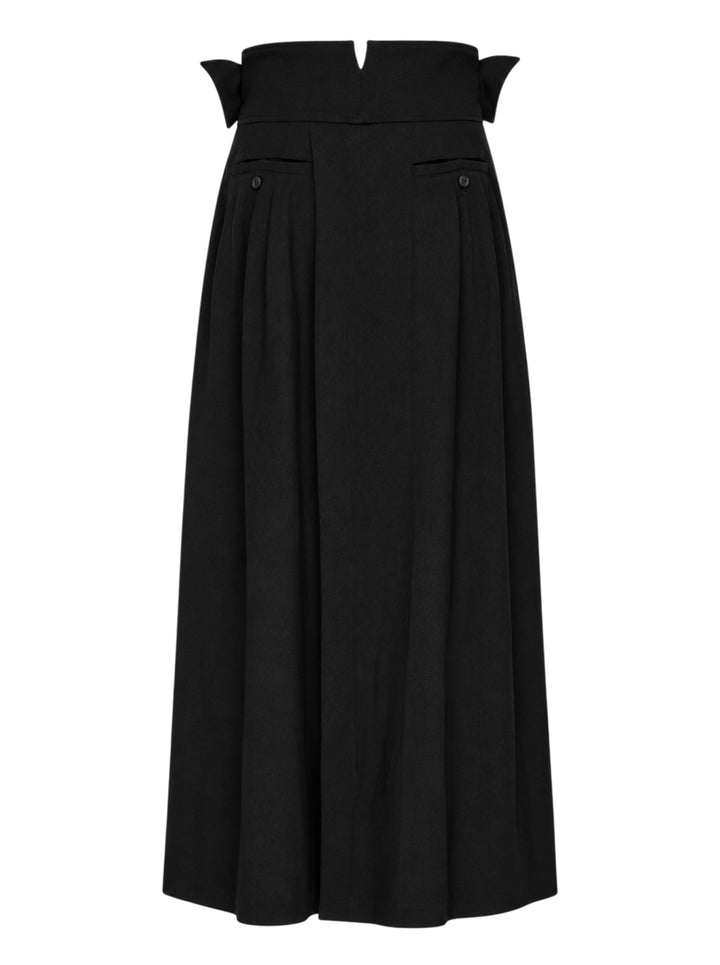 IM MEN black shrink wool woven pants with a high pointed waistband, button tabs and deep pleats in a wide-leg cut - view 2