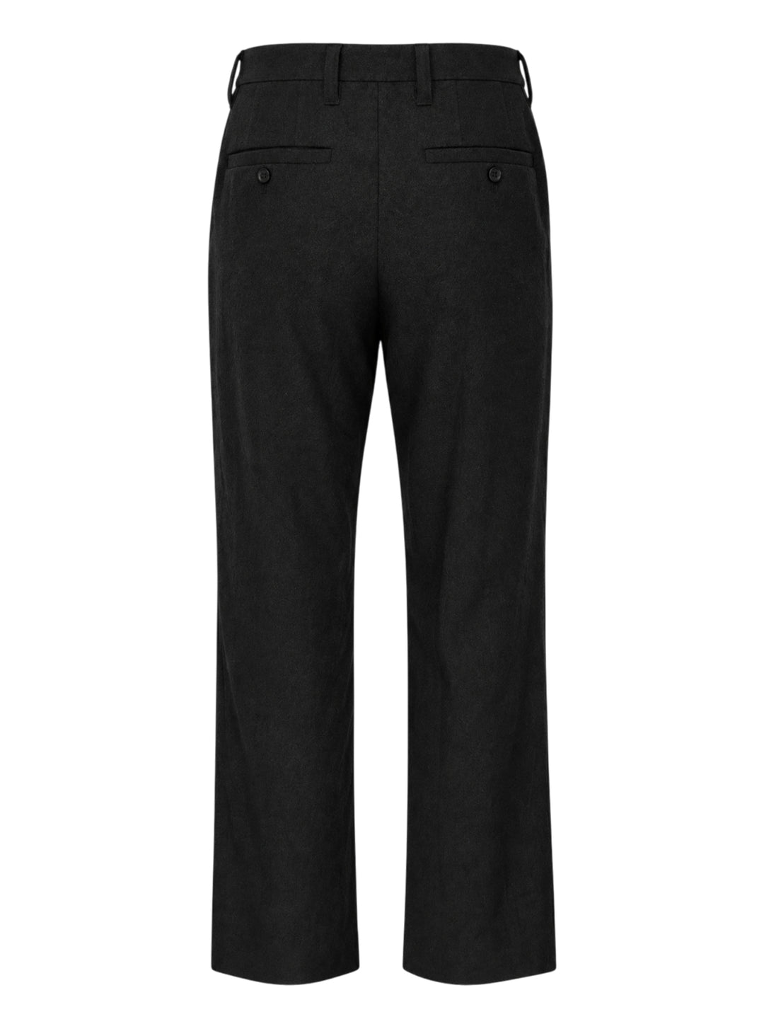 IM Men Shrink Wool woven pants in black with a front pleat, button closure and straight leg, shown from the front - view 2