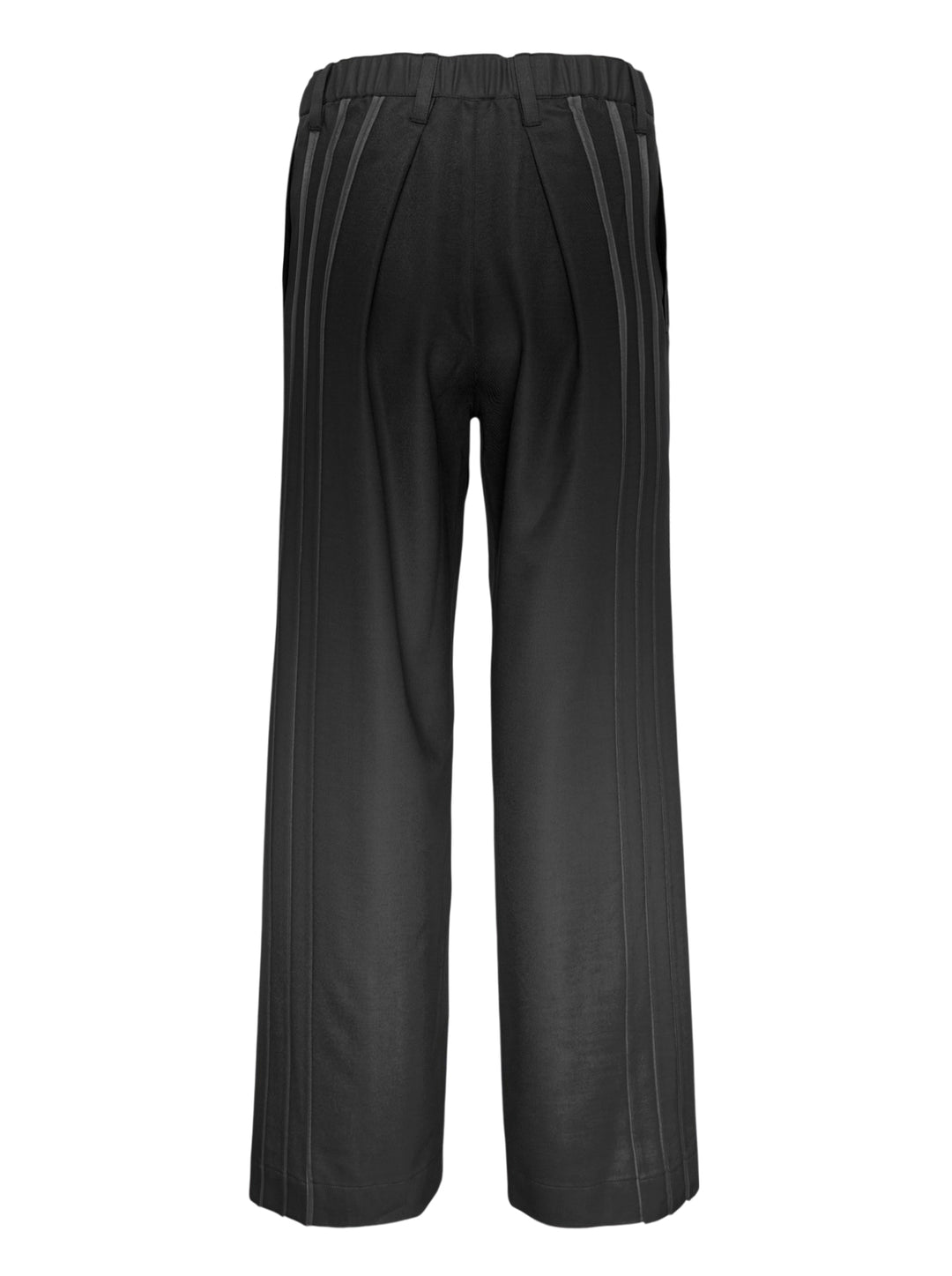 IM Men Dawn Ray black woven wide-leg pants with tonal contrast stripes running down both legs and a pleated front, flat lay on white background - view 2