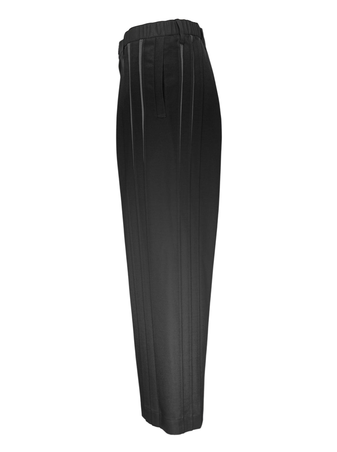 IM Men Dawn Ray black woven wide-leg pants with tonal contrast stripes running down both legs and a pleated front, flat lay on white background - view 3