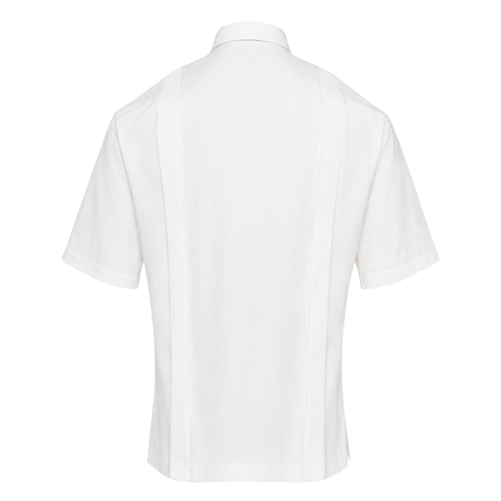 IM MEN Clay Short Sleeve Shirt in black with tonal vertical ribbed panel detailing and a classic point collar, front view