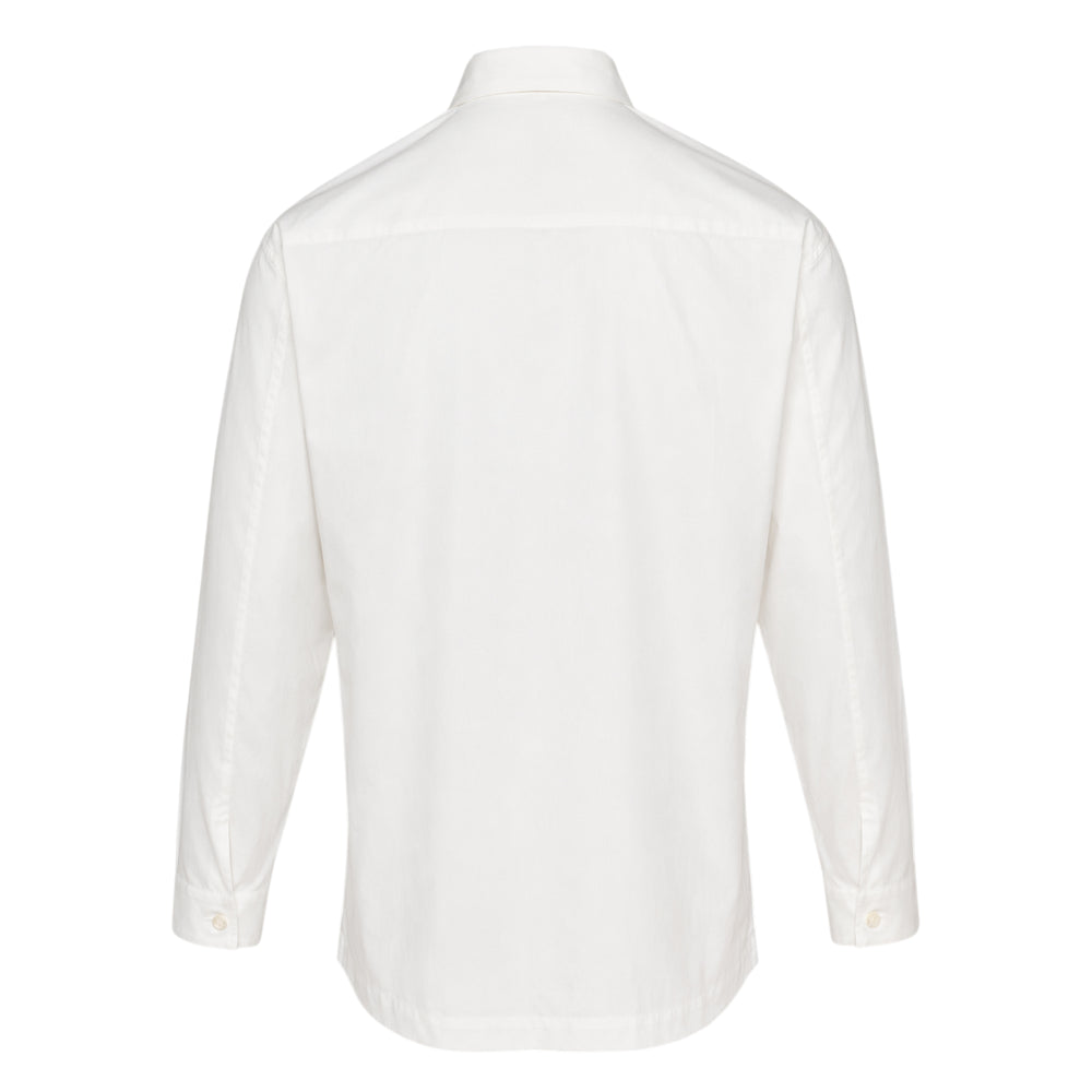IM MEN 140/2 long sleeve shirt in black, featuring a point collar, concealed button placket, and relaxed silhouette, shown from the front on a white background