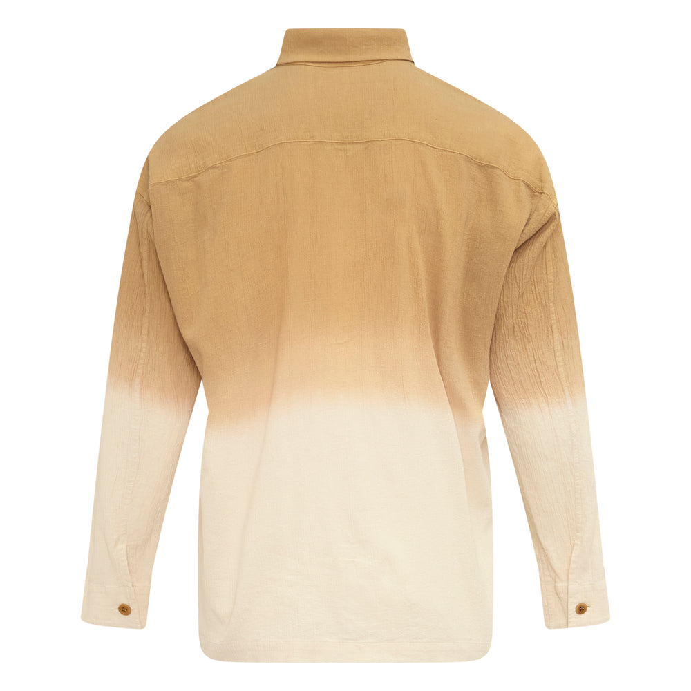 IM MEN Drip Shirt in a camel to cream ombré dip-dye wash, featuring a spread collar, full button-through front, and a single chest patch pocket - view 2