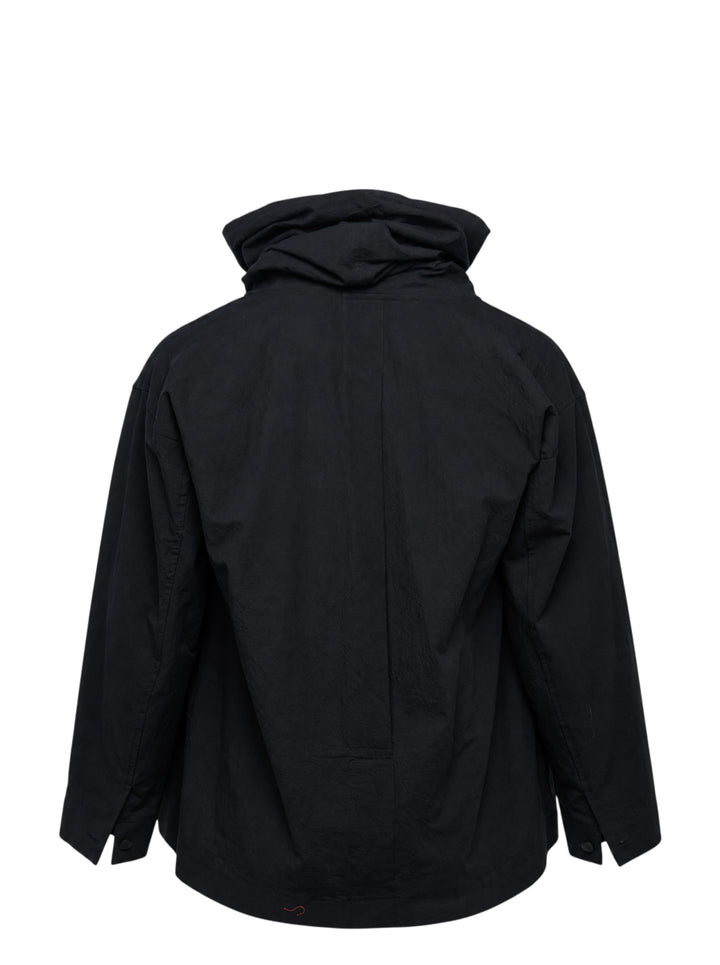 IM MEN Cotton Yak oversized long sleeve top in black with a dramatic gathered funnel neck, flat lay on white background - view 2