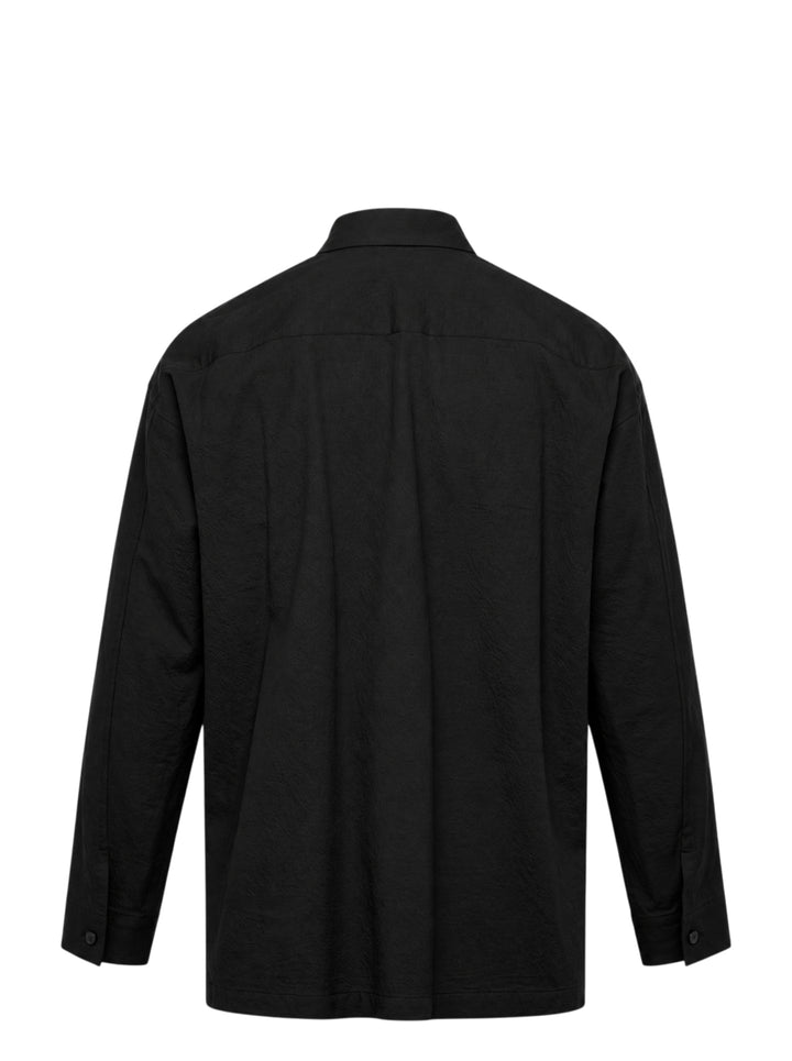 IM MEN Cotton Yak long sleeve overshirt in black with button-front closure, chest patch pocket, and hem patch pockets - view 2