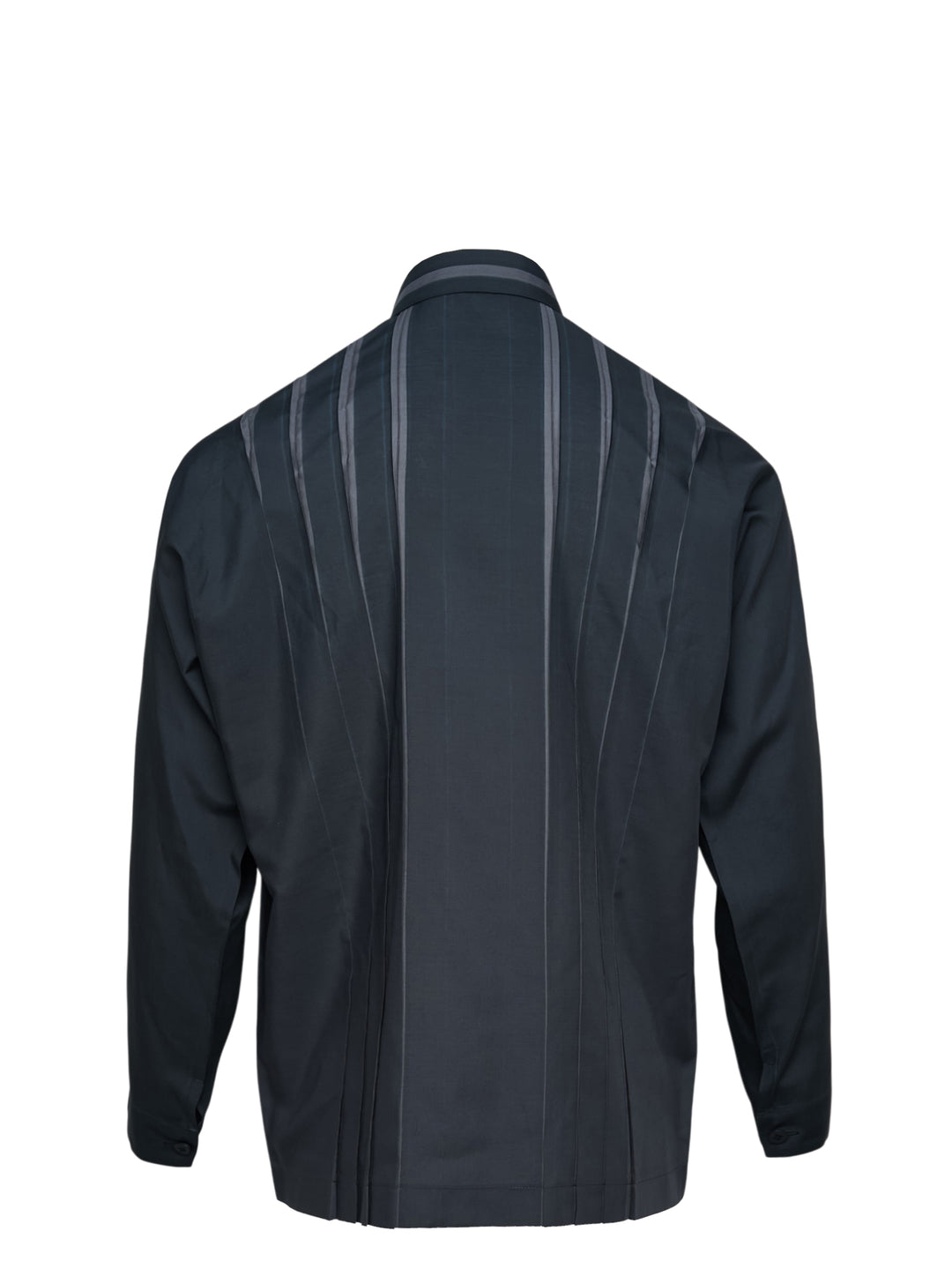 IM MEN Dawn Ray long sleeve shirt in deep charcoal with tonal vertical ray seaming, oversized silhouette, spread collar, and button-front placket - view 2