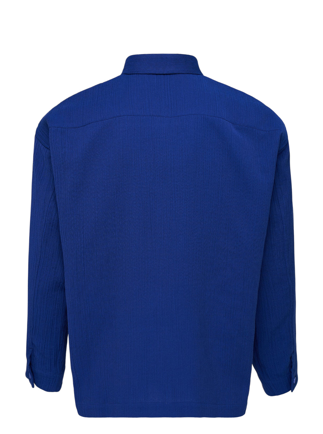 IM Men Double Weave Crepe long sleeve shirt in cobalt blue with textured crepe fabric, pointed collar and matching tonal buttons - view 2