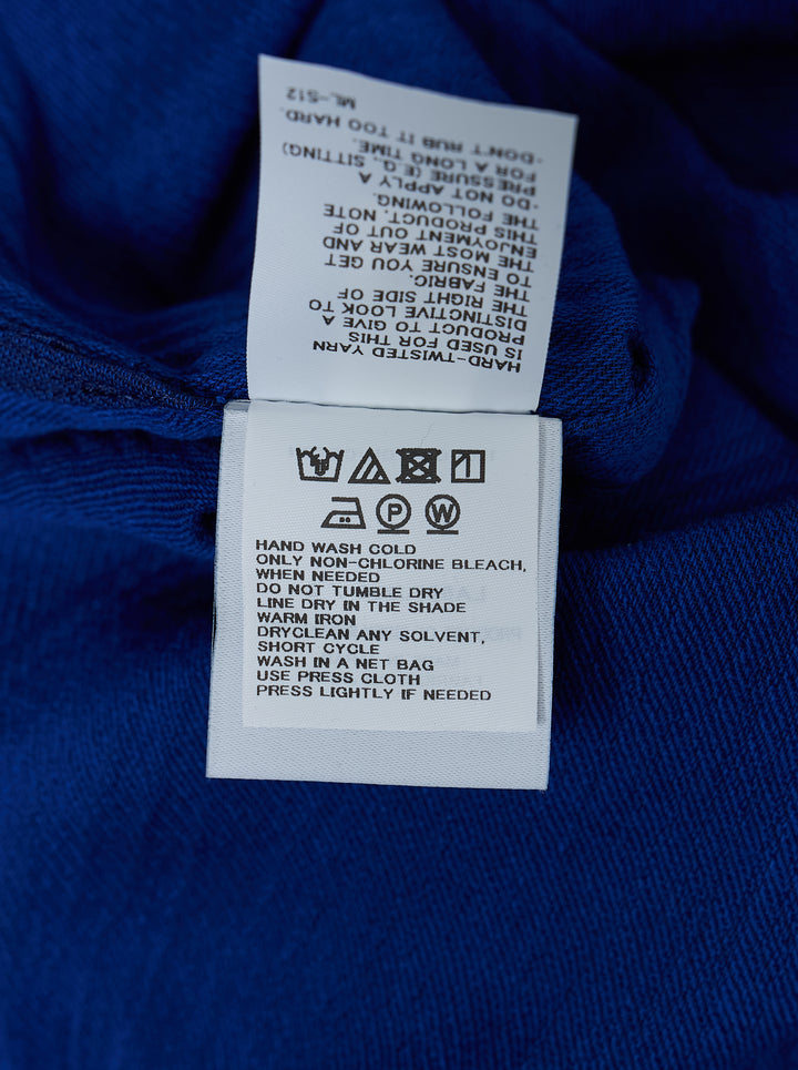 IM Men Double Weave Crepe long sleeve shirt in cobalt blue with textured crepe fabric, pointed collar and matching tonal buttons - view 3