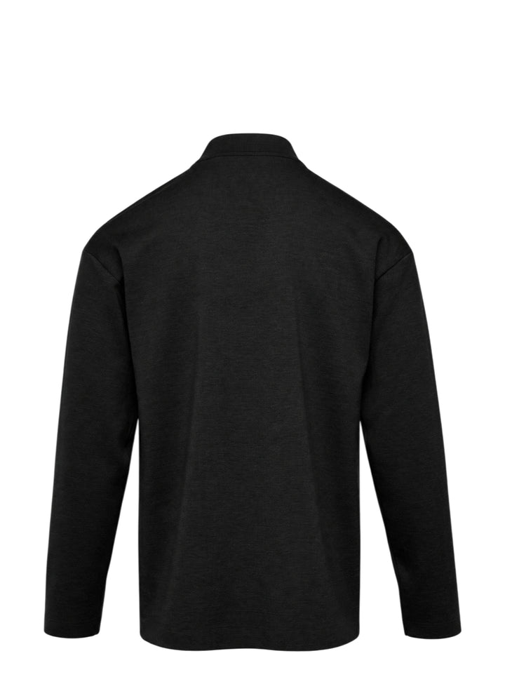 IM MEN MONO-MILANO black long-sleeve Milano knit top with mock turtleneck collar and relaxed oversized silhouette, front view - view 2