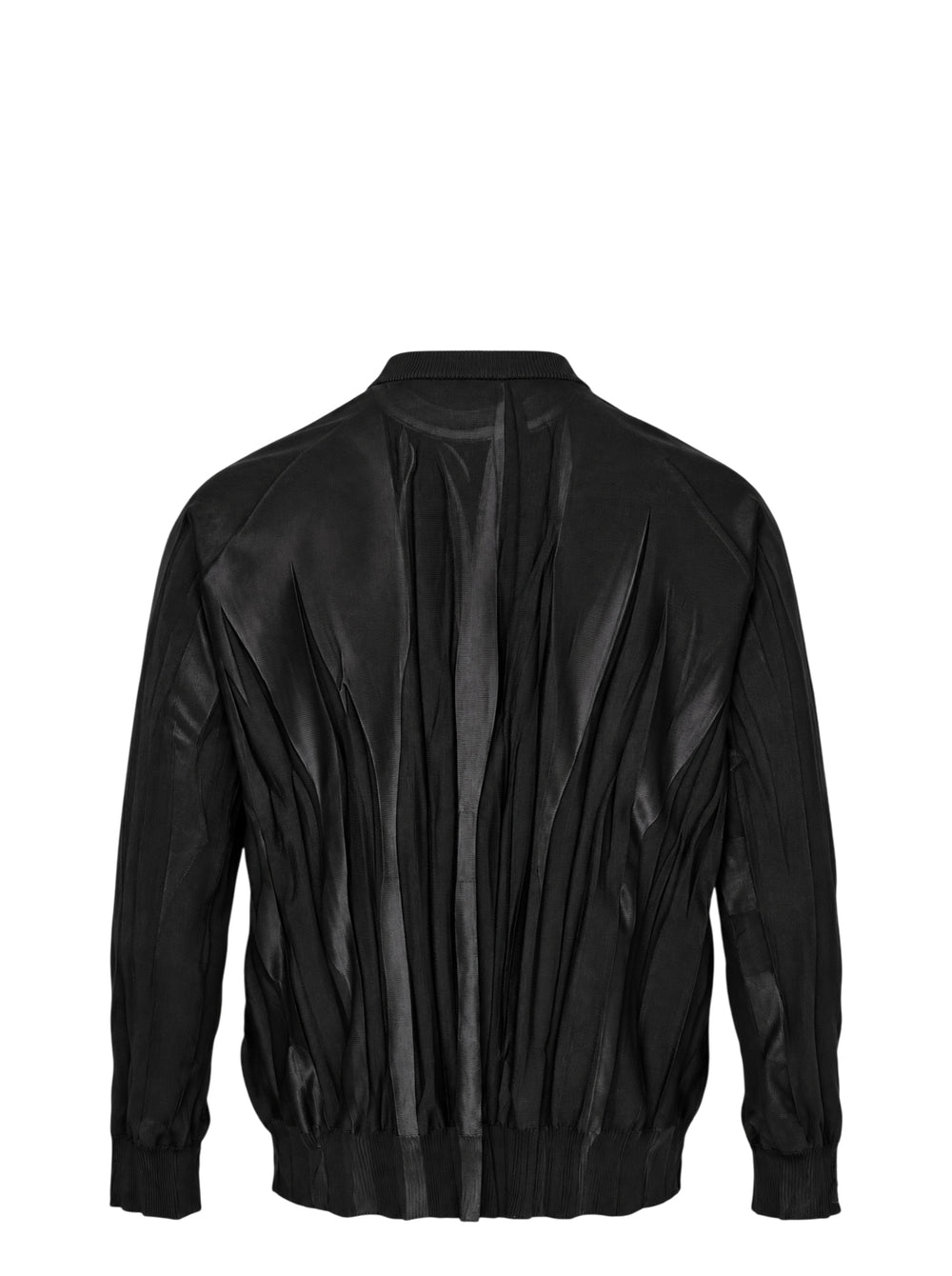 IM MEN Ripple Knit in black with vertical pleated texture, sheer centre panel, crew neck and ribbed trims - view 2