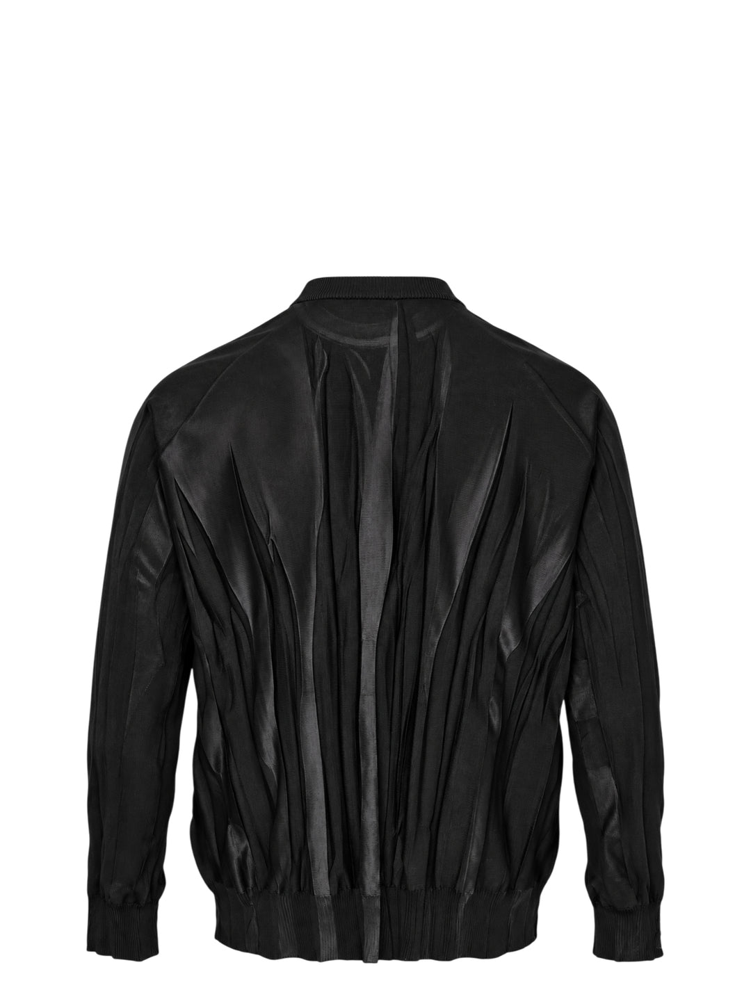 IM MEN Ripple Knit in black with vertical pleated texture, sheer centre panel, crew neck and ribbed trims - view 2