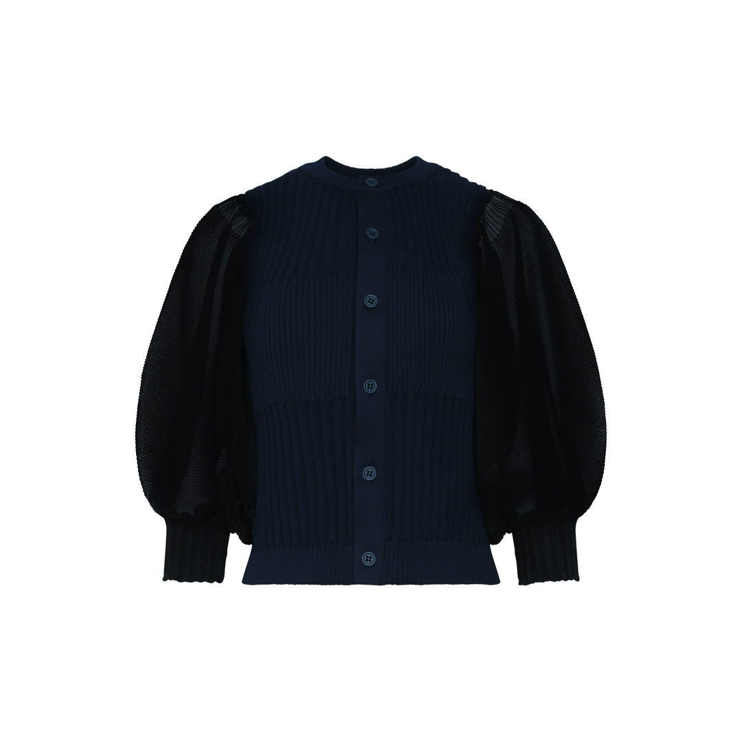 Fluted Lucent Puff Sleeve Cardigan