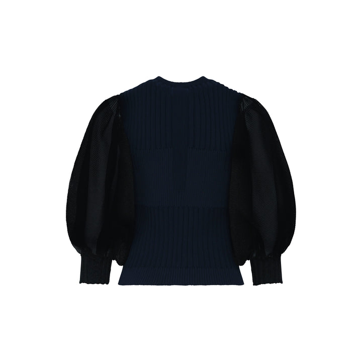 Fluted Lucent Puff Sleeve Cardigan
