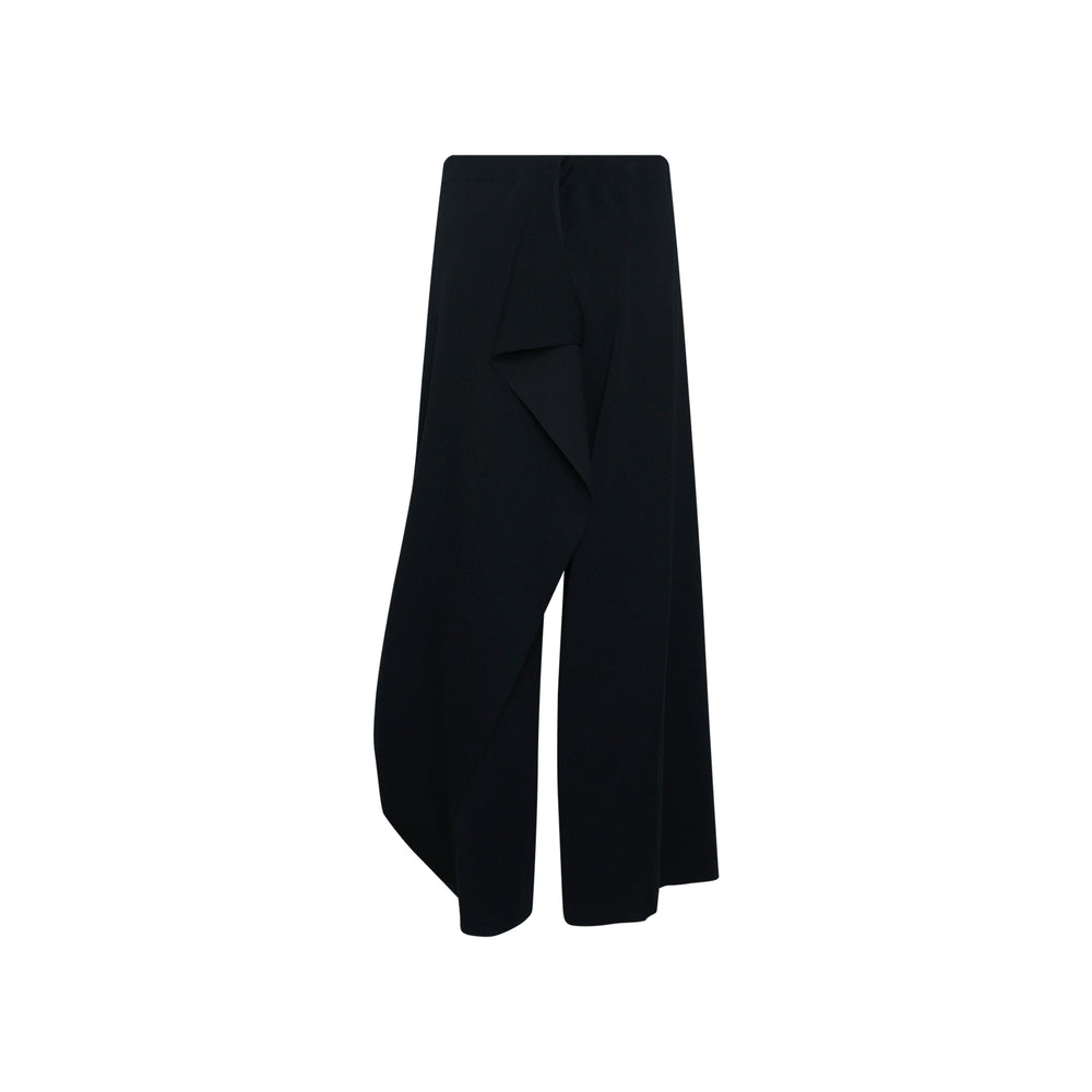 CFCL Milan Draped Pants in black — wide-leg silhouette with asymmetric cascading drape panel, photographed flat on white background - view 2