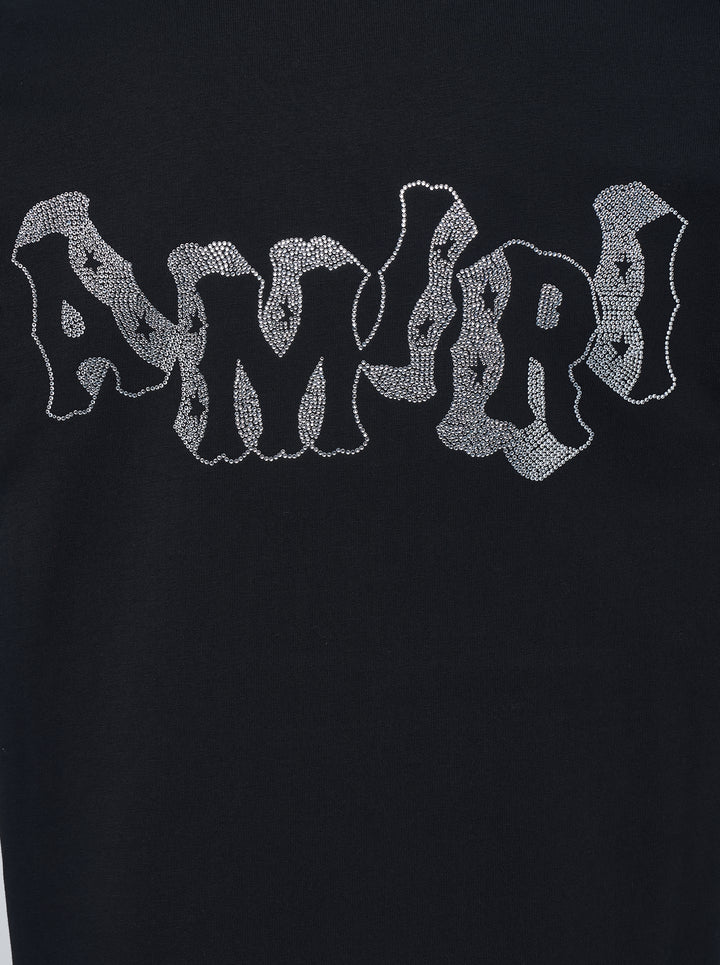 Amiri black short-sleeve tee with crystal-embellished MA block letter logo on the chest - view 4