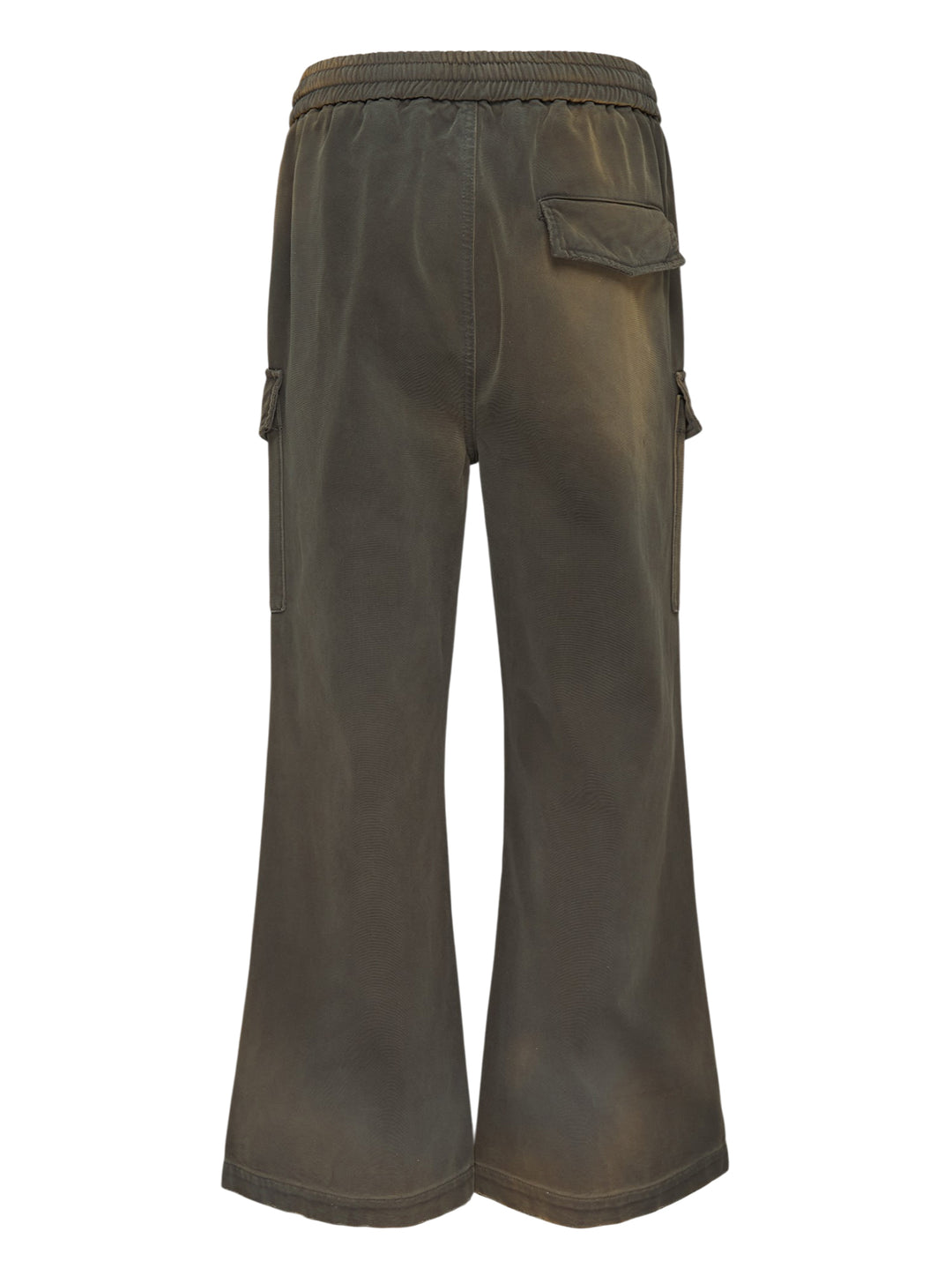 Amiri faded olive cotton cargo pants with flap pockets, strap details and snap-button flared hems - view 2