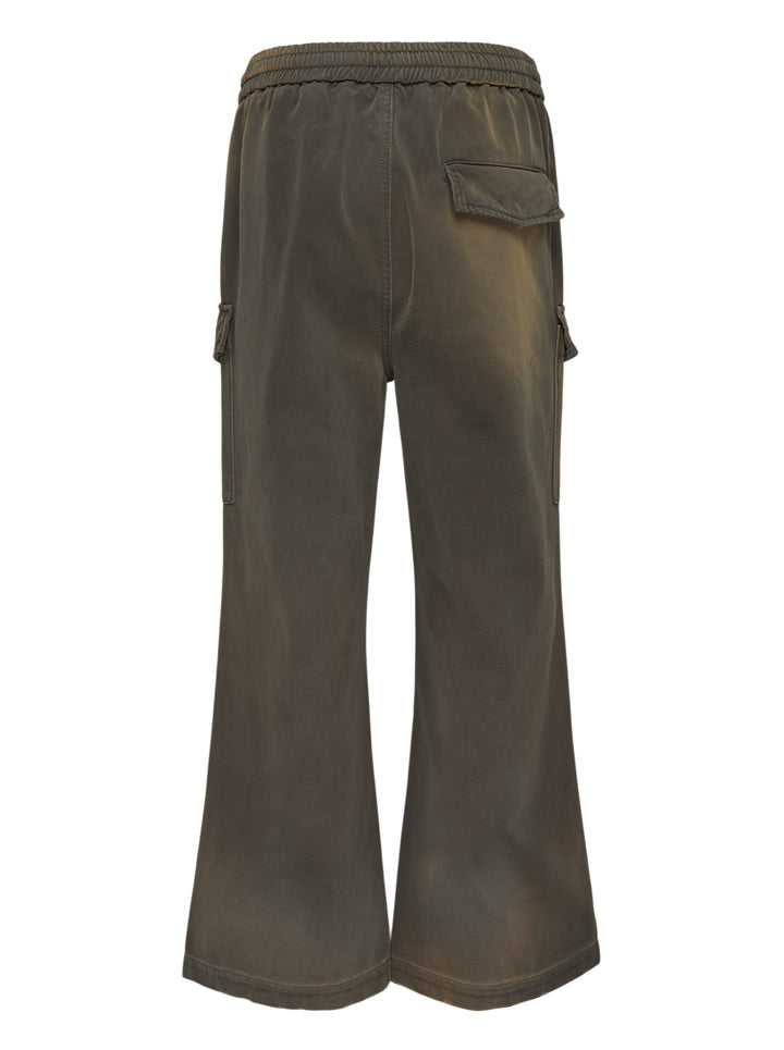 Amiri faded olive cotton cargo pants with flap pockets, strap details and snap-button flared hems - view 2