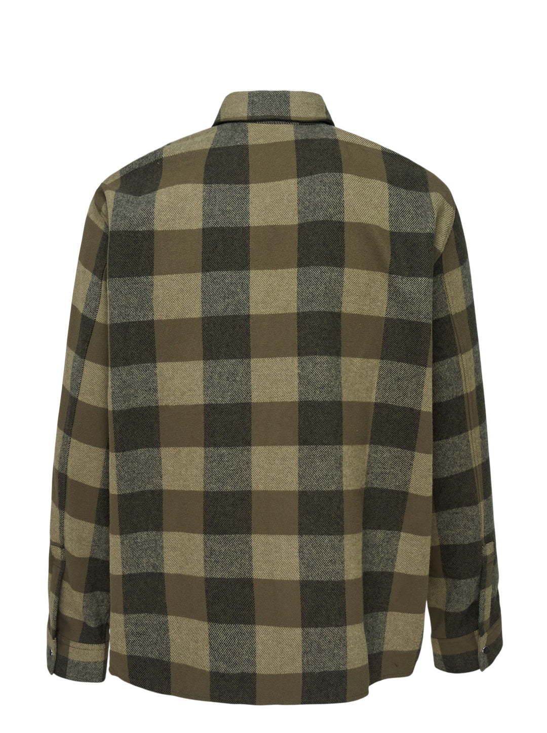 Amiri oversized heavy flannel shirt in olive and black buffalo check with snap-button front and embroidered script logo at the chest - view 2