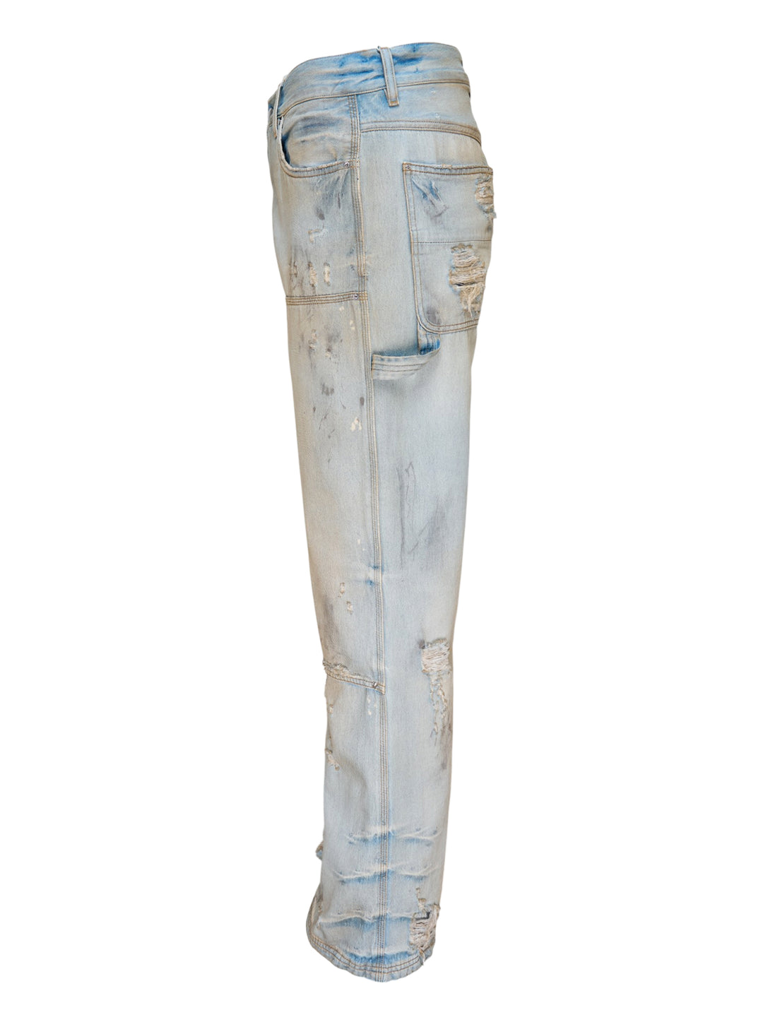 Amiri lightweight carpenter jeans in a distressed light wash with double-knee panels and hammer loop, shown from the front - view 4