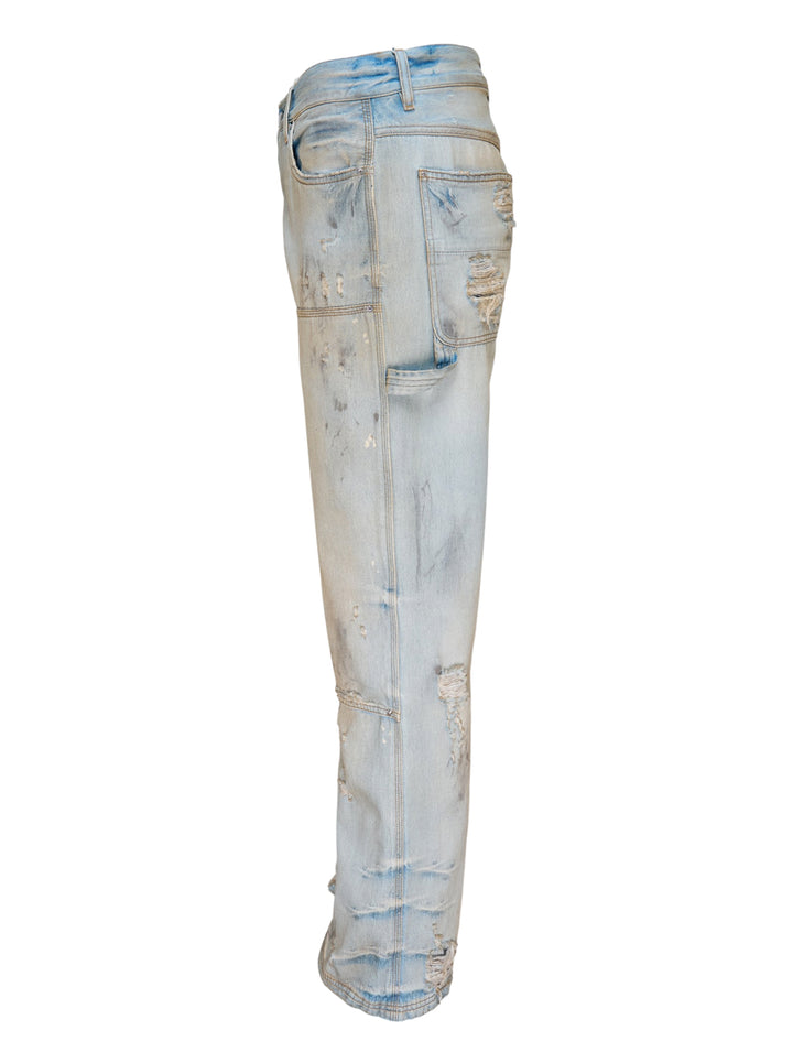 Amiri lightweight carpenter jeans in a distressed light wash with double-knee panels and hammer loop, shown from the front - view 4