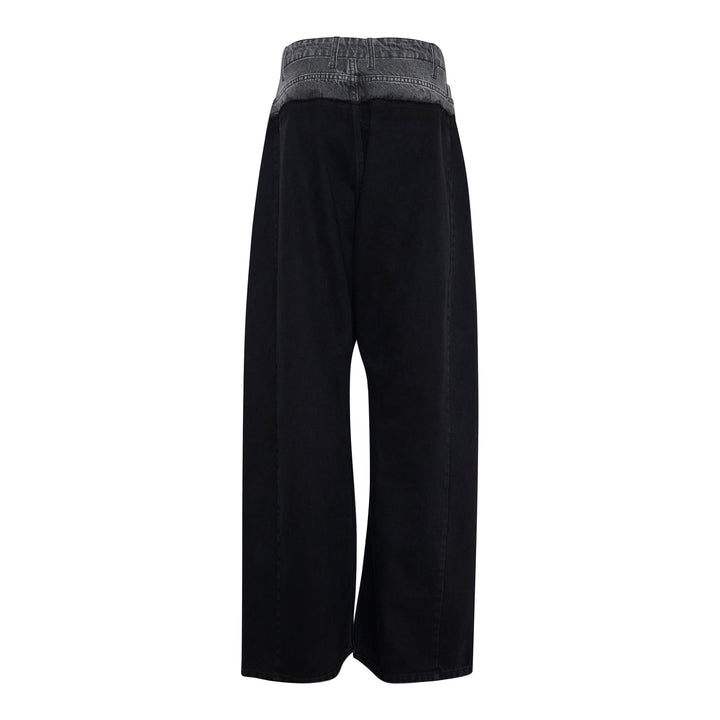 Wide-Leg Denim Panel Pants