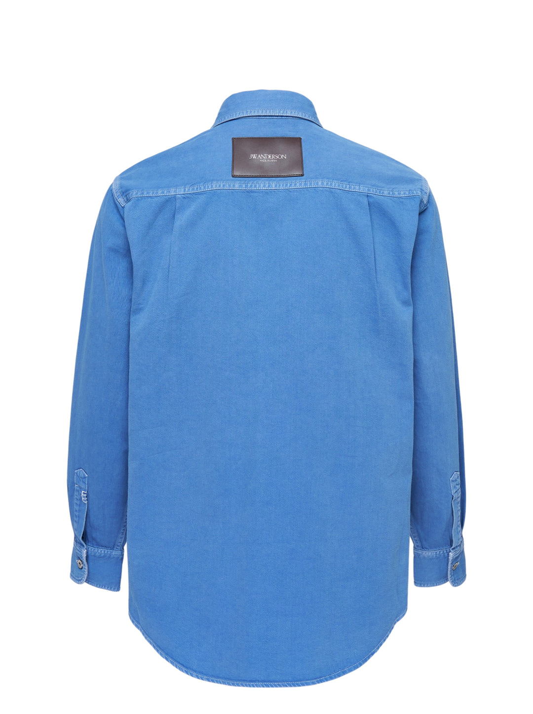 JW Anderson oversized long sleeve shirt in washed blue cotton twill with two chest pockets and an embroidered anchor logo - view 2