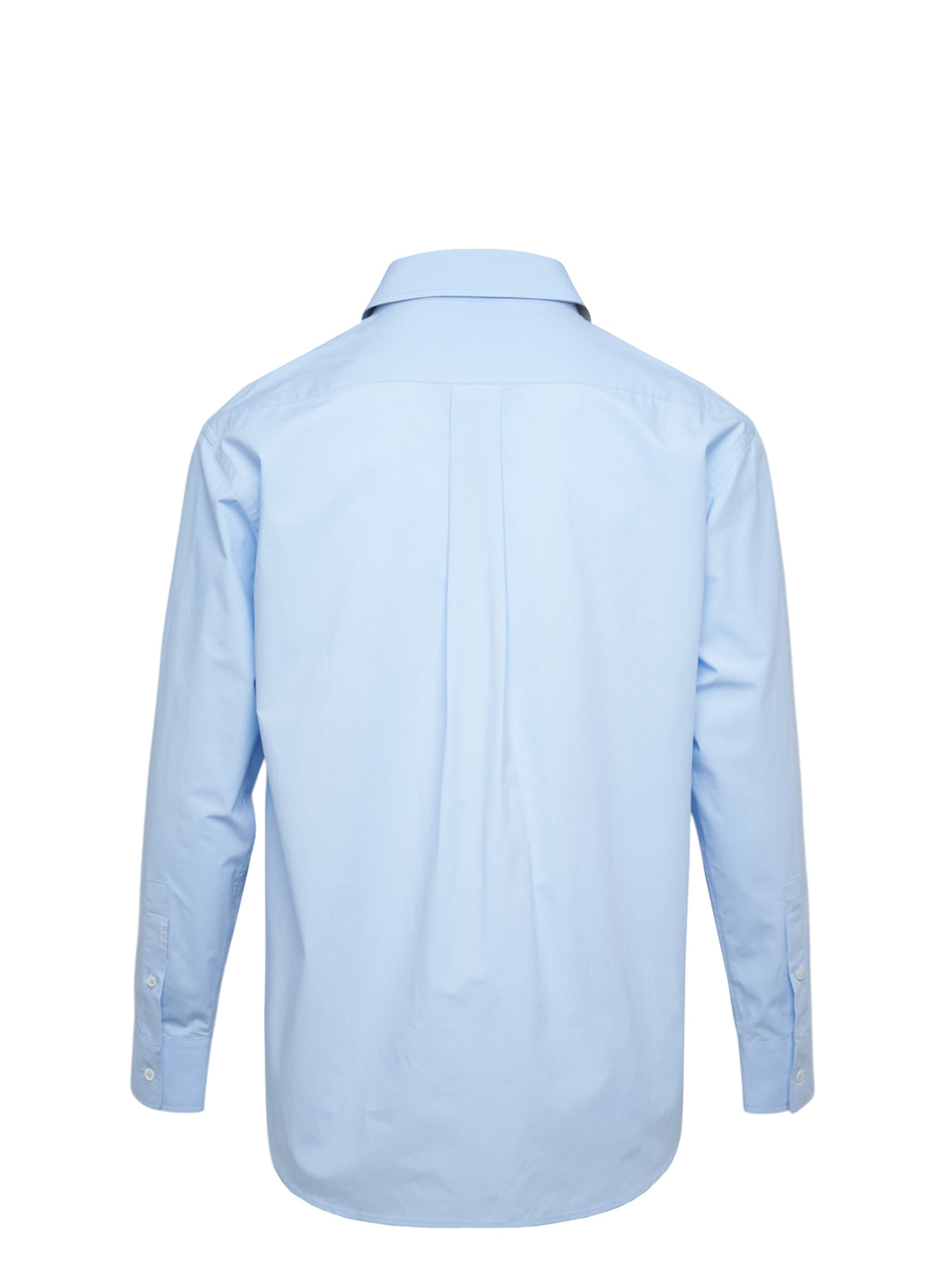 JW Anderson sky blue long-sleeve cotton shirt featuring an oversized black persimmon branch appliqué motif across the front, with white button fastening and point collar - view 2
