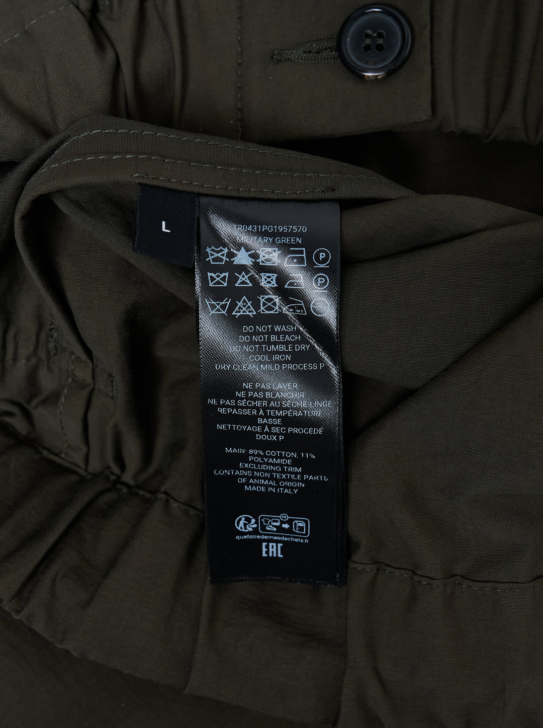 JW Anderson olive textured parachute track pants with wide legs, flap cargo pockets, elasticated waist and drawcord hems - view 3