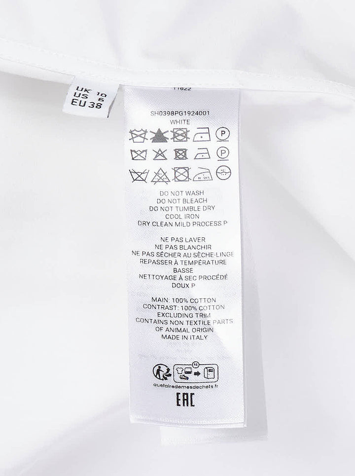JW Anderson white cotton poplin bib shirt with mandarin collar, button front, short cuffed sleeves and a high-low tailcoat hem - view 3