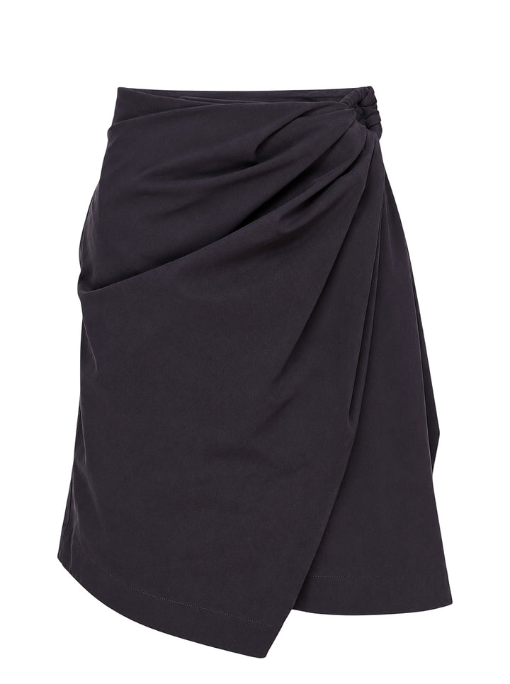 JW Anderson charcoal draped wrap skort with gathered hip detail and asymmetric overlapping hem