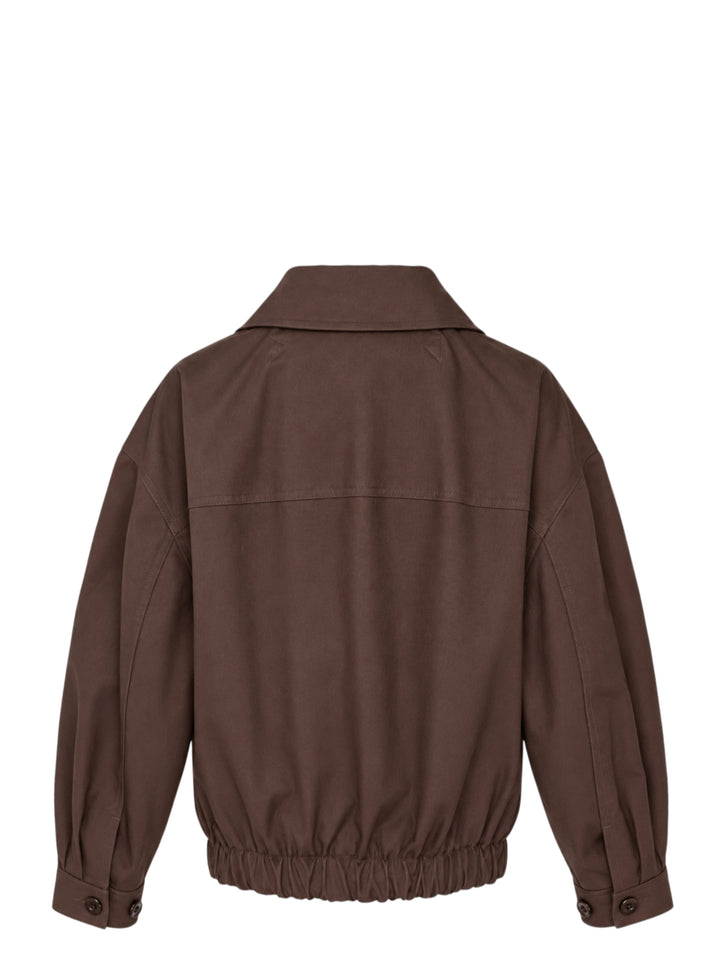 Lemaire short blouson in brown heavy cotton with pointed collar, flap pockets and elasticated hem - view 2