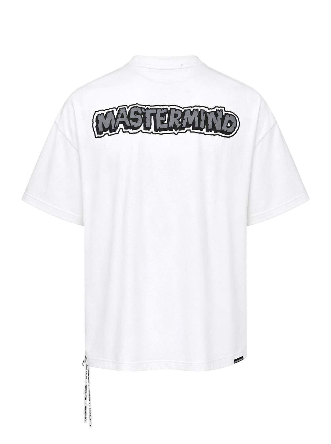 Mastermind white short sleeve tee with a large black and grey skull and crossbones graphic and MASTER MIND lettering - view 2