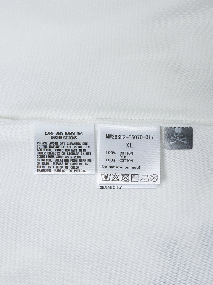 Mastermind white short sleeve tee with a large black and grey skull and crossbones graphic and MASTER MIND lettering - view 3