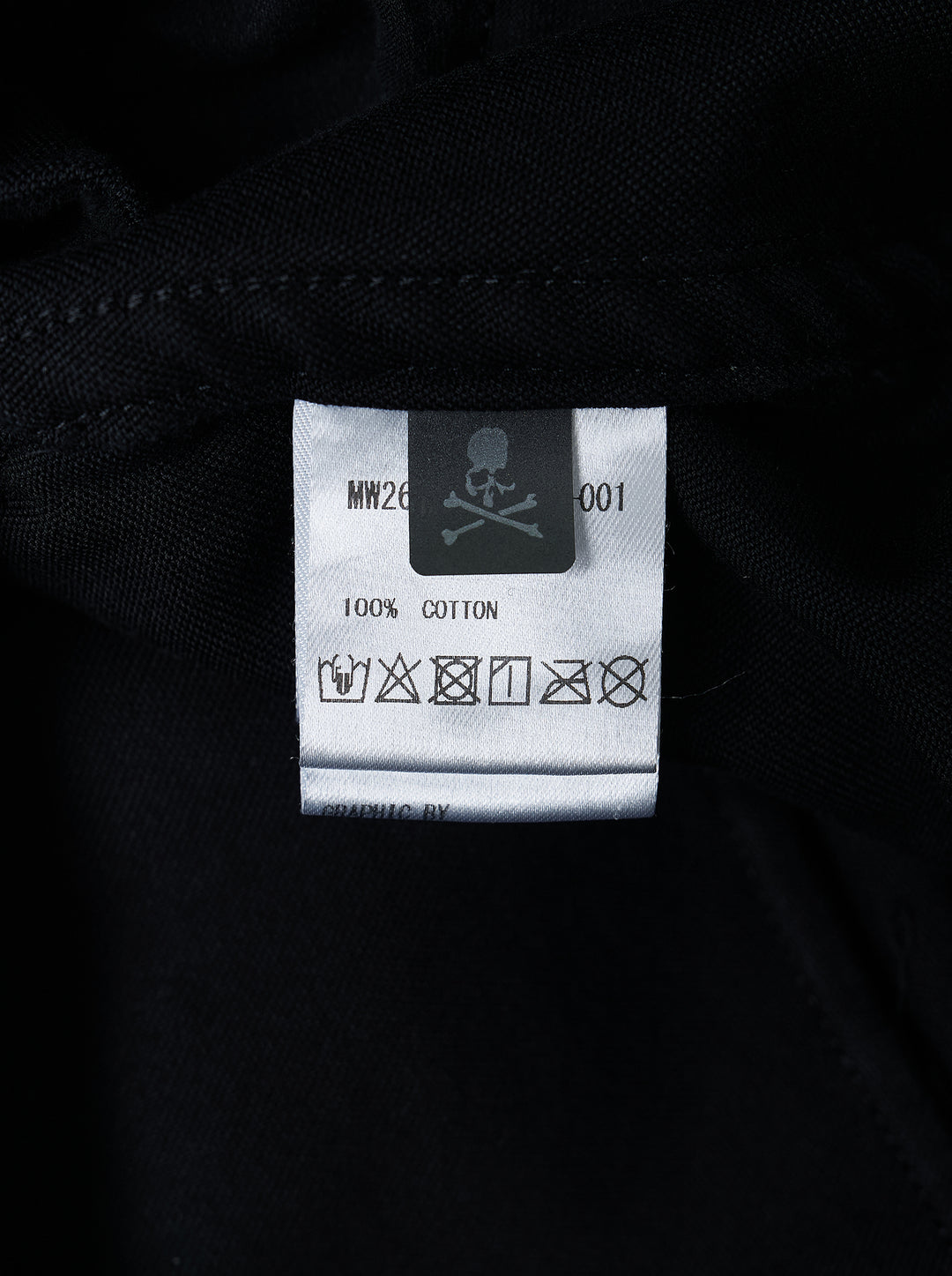 Mastermind Doodle Print Easy Pants in black with all-over graphic prints including skull-and-crossbones, yin-yang symbol, kanji script, and hand-scrawled text, featuring an elasticated drawstring waistband and tapered leg - view 3