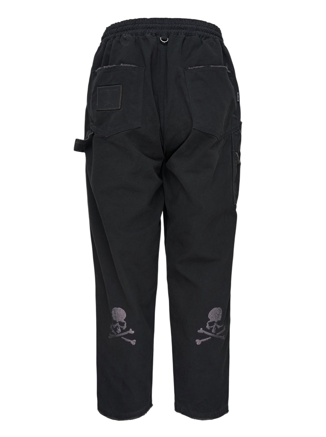 Mastermind stone washed straight easy pants in faded black with drawstring waist, hammer loop and branded cord detail - view 2