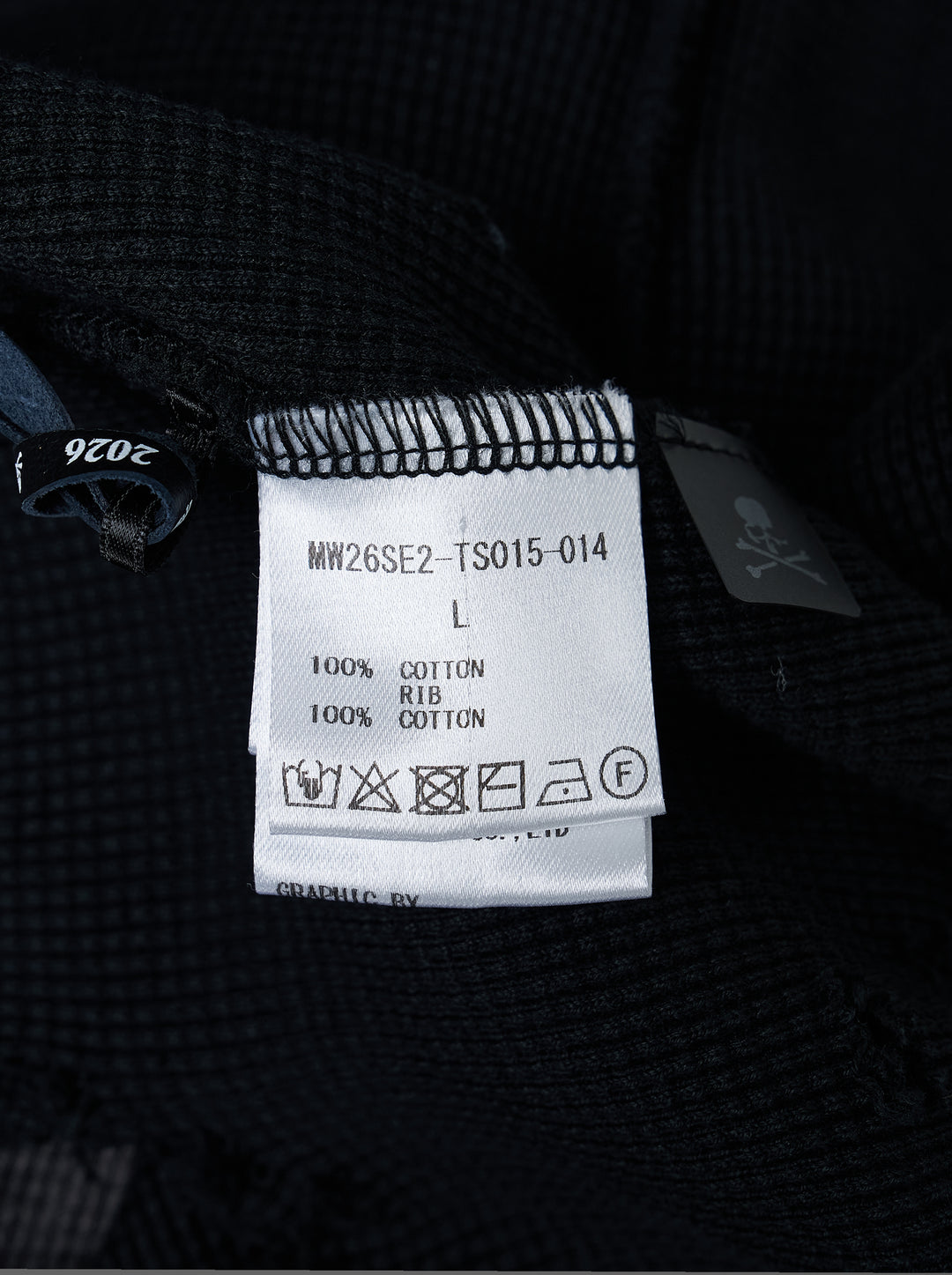 Mastermind black vintage waffle long sleeve tee with 'Too boring...' slogan print and distressed raw hem - view 3