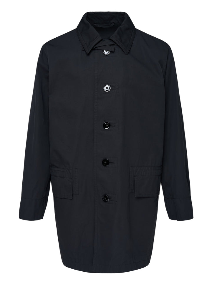 Lemaire black water-resistant Ventile cotton rain jacket with double collar, button front and flap pockets