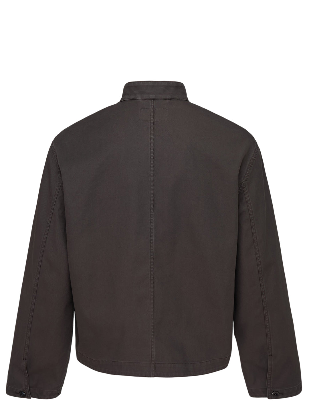 Lemaire cropped stand collar jacket in heavy dark cotton with button-through front and patch pockets - view 2