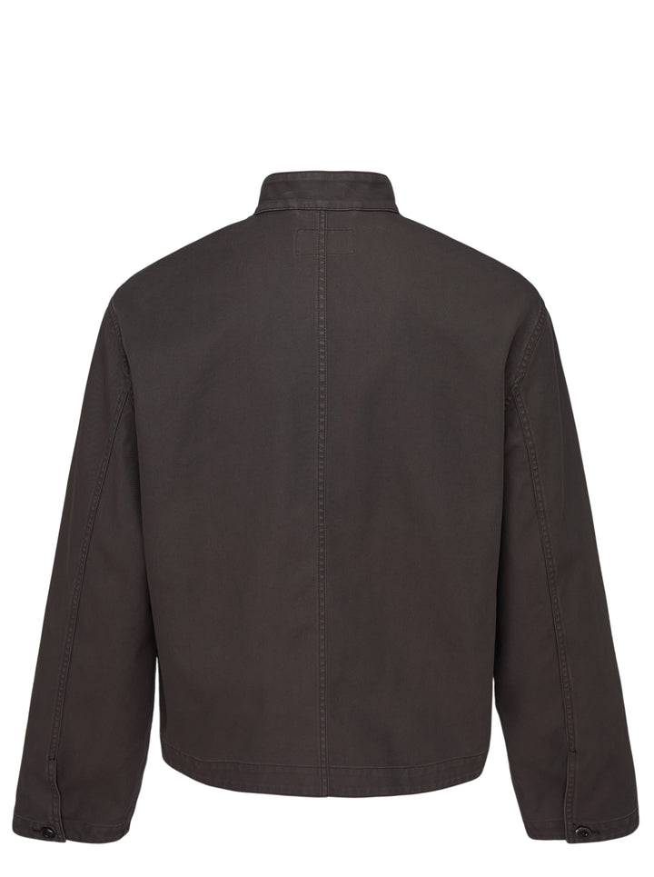 Lemaire cropped stand collar jacket in heavy dark cotton with button-through front and patch pockets - view 2